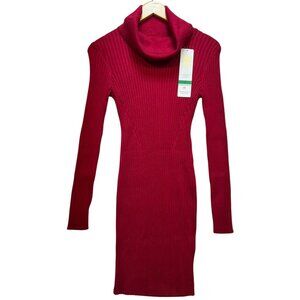 V28 Women's Turtle Neck Bodycon Sweater Dress Knit Long Sleeve Size Small Red